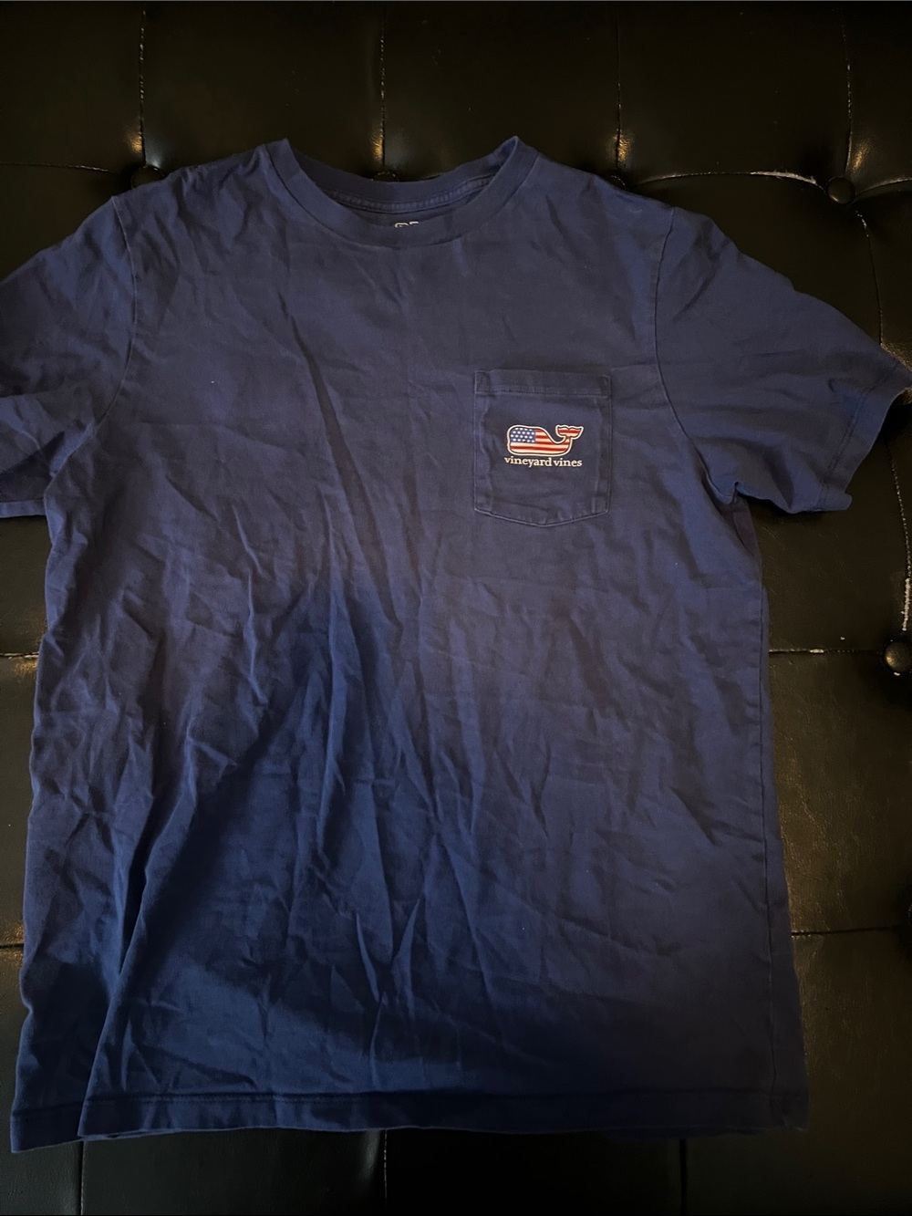 Vineyard Vines kids Navy Blue Pocket Tee with Flag Whale Logo